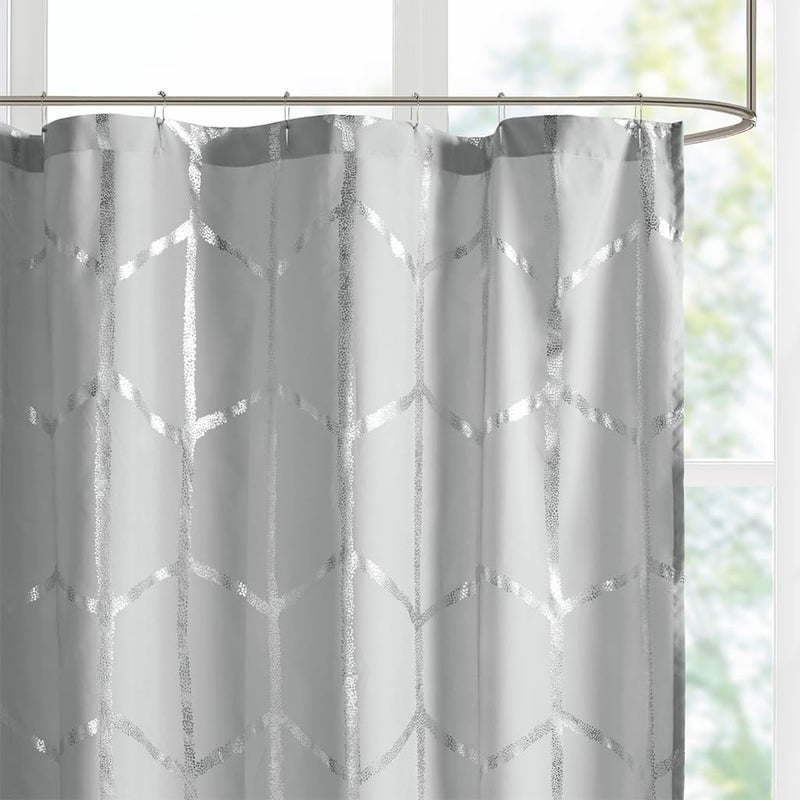 Intelligent Design Raina Shower Curtain Printed Geometric Metallic Machine Washable Modern Home Bathroom Decorations, 72" x 72", Grey (ID70-1292) - Image 4